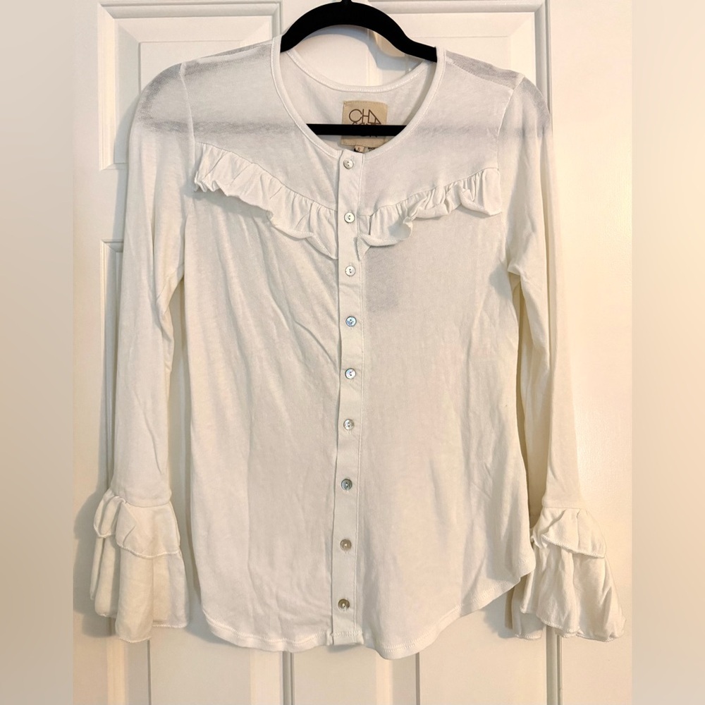 Chaser White Ruffle Button-Up Top - Picture 3 of 9